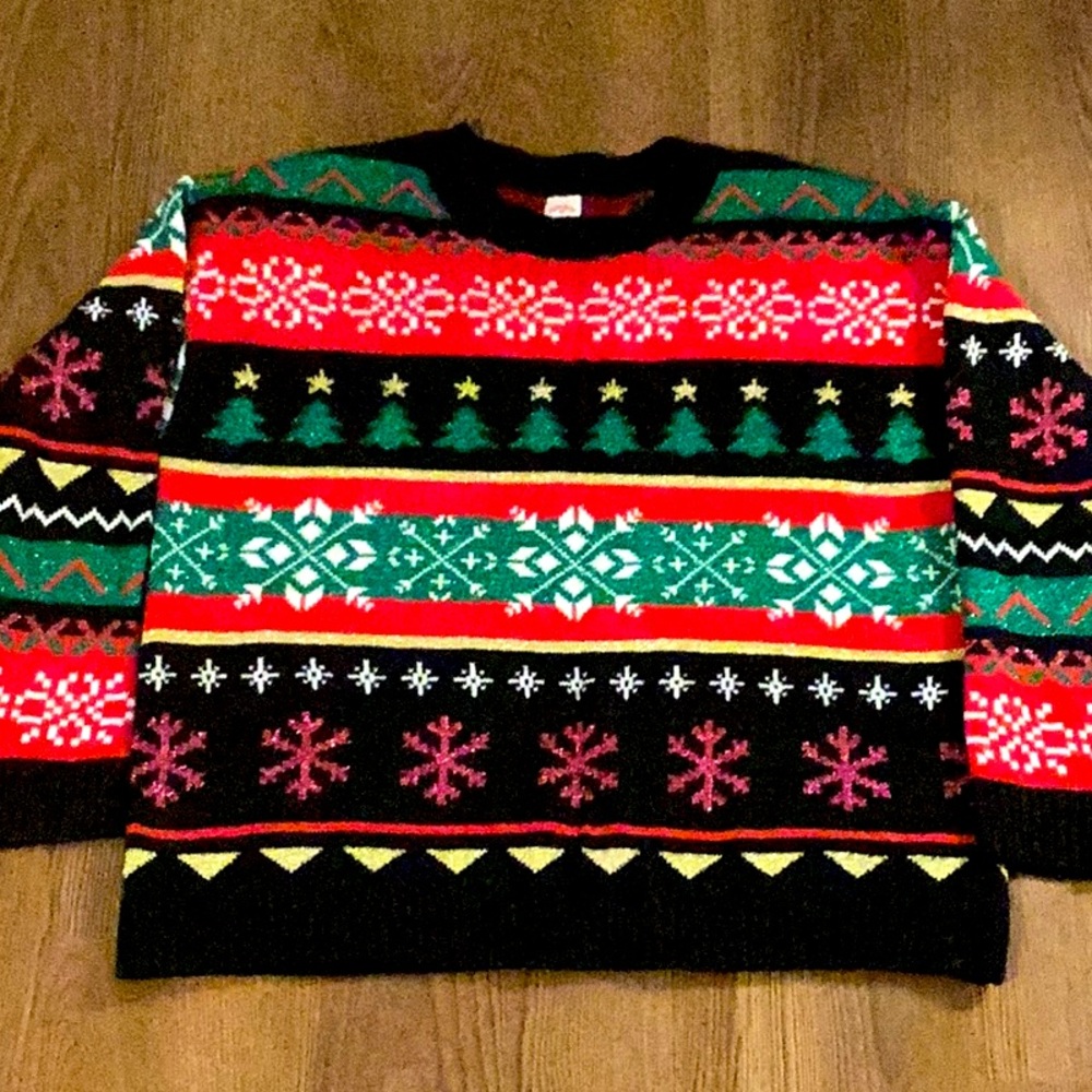 Holiday Time Ugly Christmas Tree Sweater Womens Plus XL 16/18 Snow  Metallic